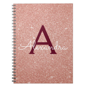 Caderno Espiral Monograma de brilho brilhante com brilho rosa Dour