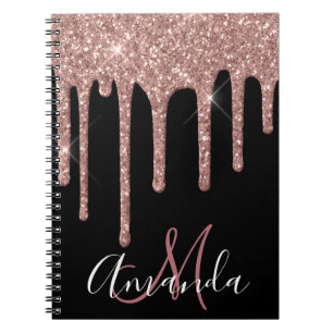 Caderno Espiral Monograma de brilho brilhante Rosa Dourado