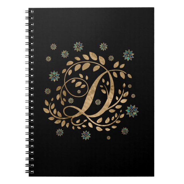 Caderno Espiral Monograma de caligrafia de Ouro de luxo com letra  (Frente)