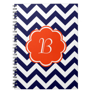 Caderno Espiral Monograma de Chevron dos azuis marinhos