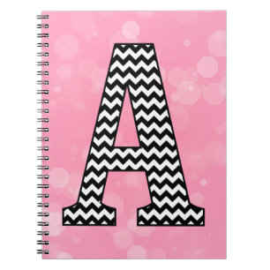 Caderno Espiral Monograma de Chevron Preto e Branco "A"
