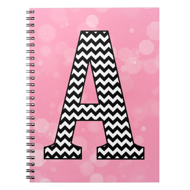 Caderno Espiral Monograma de Chevron Preto e Branco "A" (Frente)