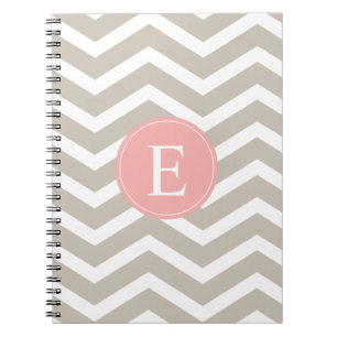 Caderno Espiral Monograma de Chevron Rosa-Rosa-Tanque