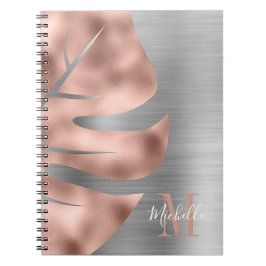 Caderno Espiral Monograma de Cinza Dourada Rosa moderna