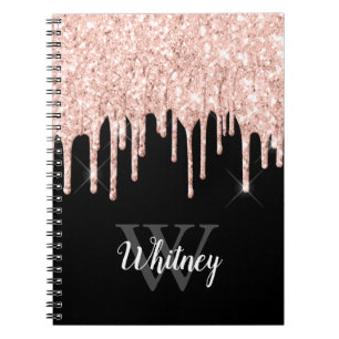 Caderno Espiral Monograma de Cinzas de Lixo Rosa Girly
