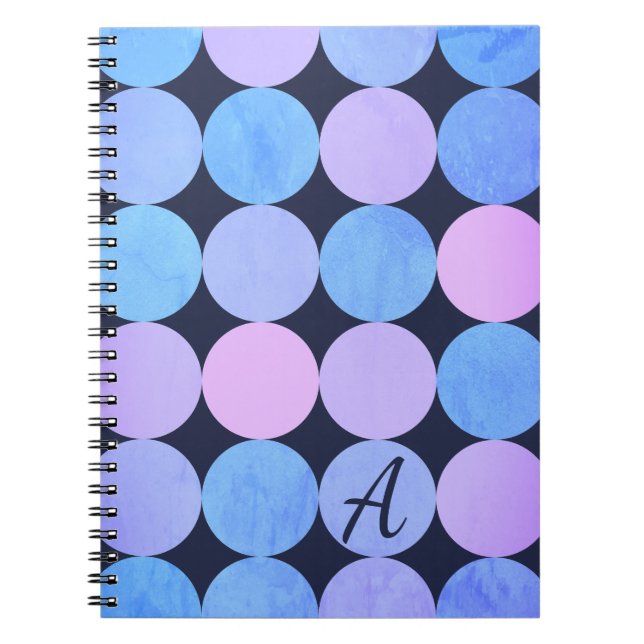 Caderno Espiral Monograma de Círculos Rosa e Púrpura Azul (Frente)