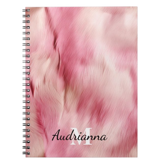 Caderno Espiral Monograma de Cowhide de Garça Rosa Chic (Frente)
