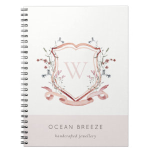 Caderno Espiral Monograma de Crest Crest de flor selvagem rosa Pas
