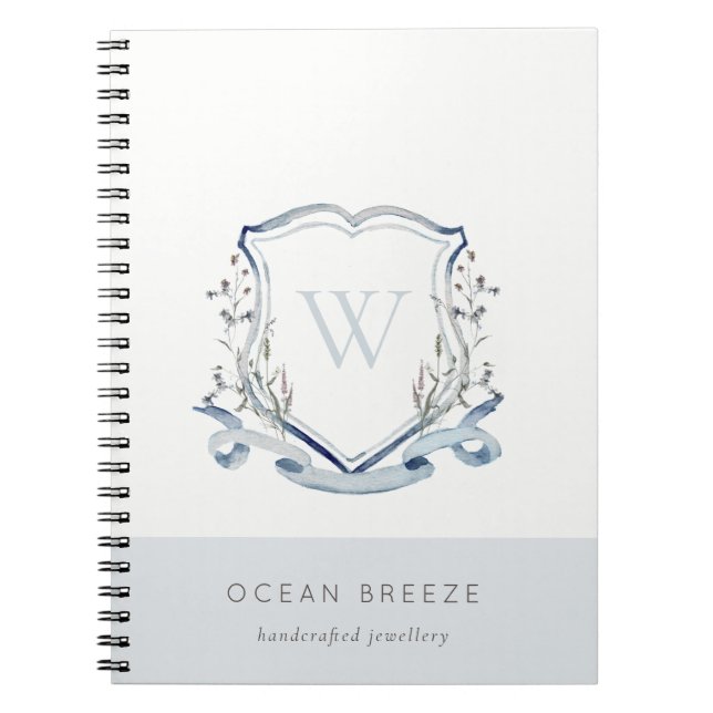 Caderno Espiral Monograma de Crest Crest de Flores Selvagem Azul P (Frente)