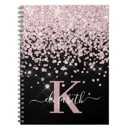 Caderno Espiral Monograma de Diamante Glitter Dourado com Rosa de 