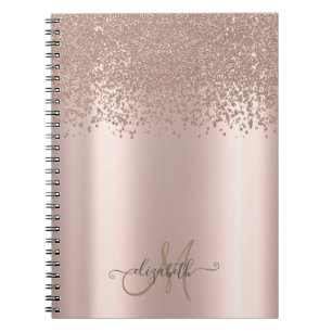 Caderno Espiral Monograma de Diamantes Dourados Rosa