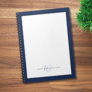Caderno Espiral Monograma de duas bordas azul marinho minimalista 