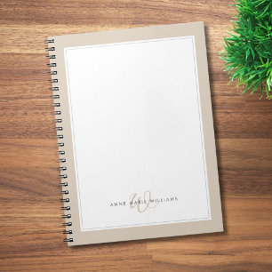 Caderno Espiral Monograma de duas bordas marrom Mocha minimalista
