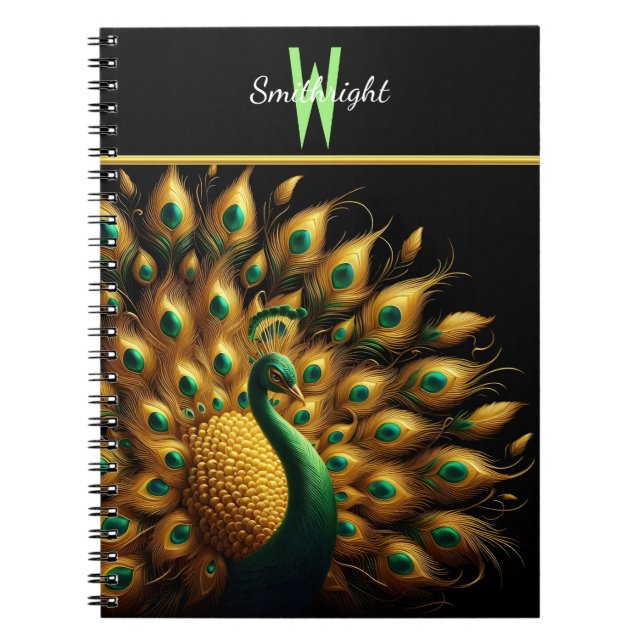 Caderno Espiral Monograma de Elegância de Peacock Maiestoso (Frente)