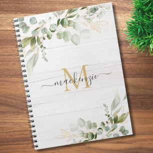 Caderno Espiral Monograma de Eucalipto em Aquarela Rústica