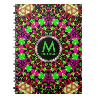 Caderno Espiral Monograma de explosão psicodélica