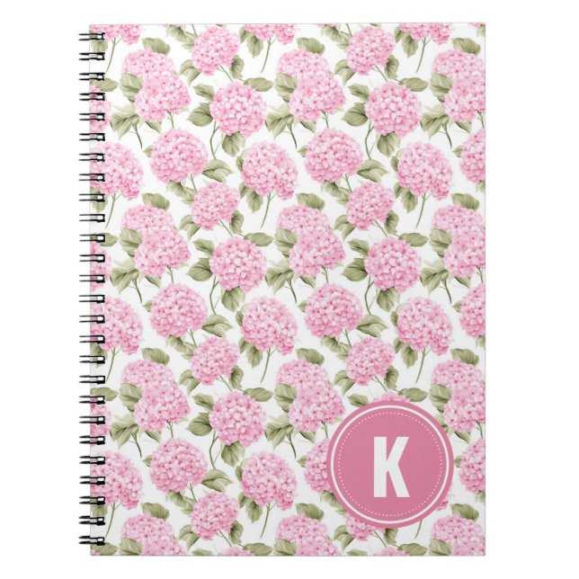 Caderno Espiral Monograma de Flores de Hidrelétrica Rosa Elegante (Frente)