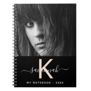 Caderno Espiral Monograma de foto de pêssego preto