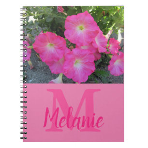 Caderno Espiral Monograma de Fotos de Petunias Bonito Rosa 