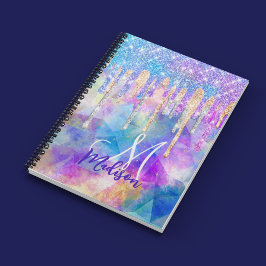 Caderno Espiral Monograma de gotejamento de unicórnio azul-quic