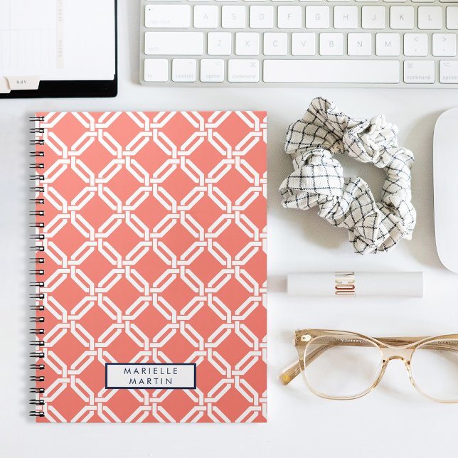 Caderno Espiral Monograma de Hiperligação de Coral e Marinho (Criador carregado)