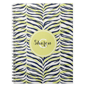 Caderno Espiral Monograma de impressão em branco e zebra amarela