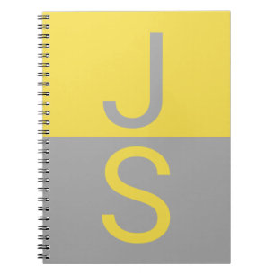 Caderno Espiral Monograma de Iniciais Modernos Amarelo e Cinza