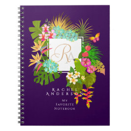 Caderno Espiral Monograma de Jardim Tropical Roxo