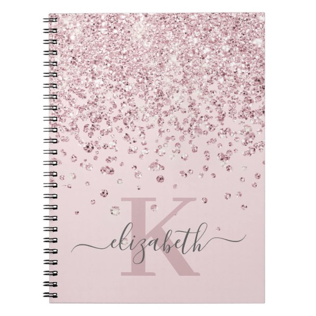 Caderno Espiral Monograma de Lâmpadas com Lâmpada Rosa Dourada com (Frente)