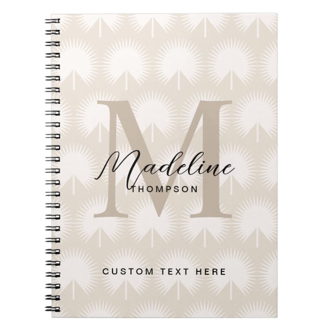 Caderno Espiral Monograma de Leaf Script de Chic Beige Anahaw Mini (Frente)