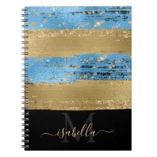 Caderno Espiral Monograma de Letra Azul Dourada Girly Modern