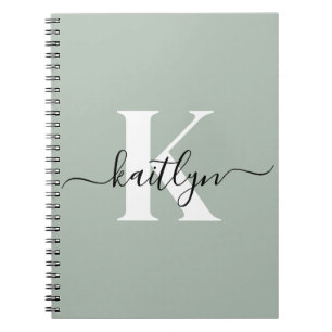Caderno Espiral Monograma de Letra de Cor Verde Oliva Moderna