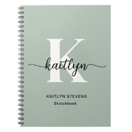 Caderno Espiral Monograma de Letra em Verde Sálvia