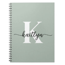 Caderno Espiral Monograma de Letra em Verde Sálvia