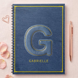 Caderno Espiral Monograma de Letra G Bordada em Azul Retro Denim
