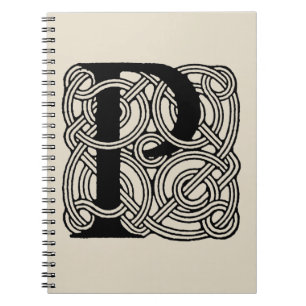 Caderno Espiral Monograma de Letra P Impressão de Nó Celta Vintage