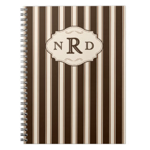 Caderno Espiral Monograma de Listras de Chocolate e Creme Vintage