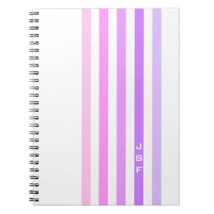 Caderno Espiral Monograma de Listras Verticais Roxas e Rosas
