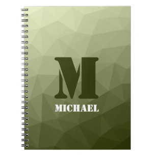Caderno Espiral Monograma de malha geométrica verde claro do Exérc