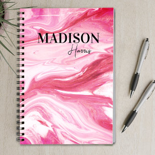 Caderno Espiral Monograma de mármore rosa-vermelho-cinzento-claro