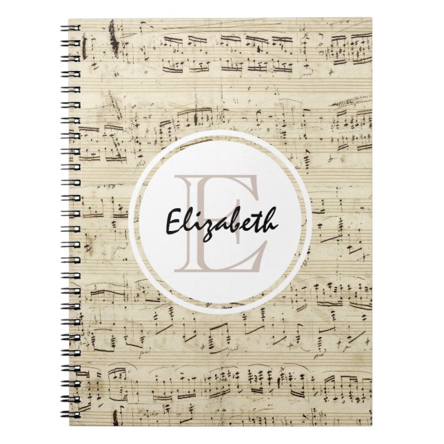 Caderno Espiral Monograma de Música em Folha Antiga (Frente)
