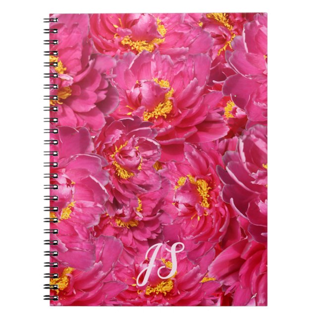Caderno Espiral Monograma de Na moda de Caligrafia Rosa Elegante (Frente)