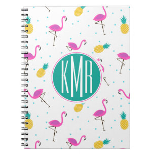 Caderno Espiral Monograma de néon dos flamingos