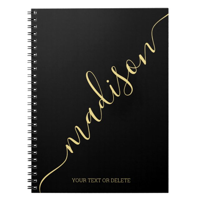 Caderno Espiral Monograma de Nome Dourado Preto Moderno (Frente)
