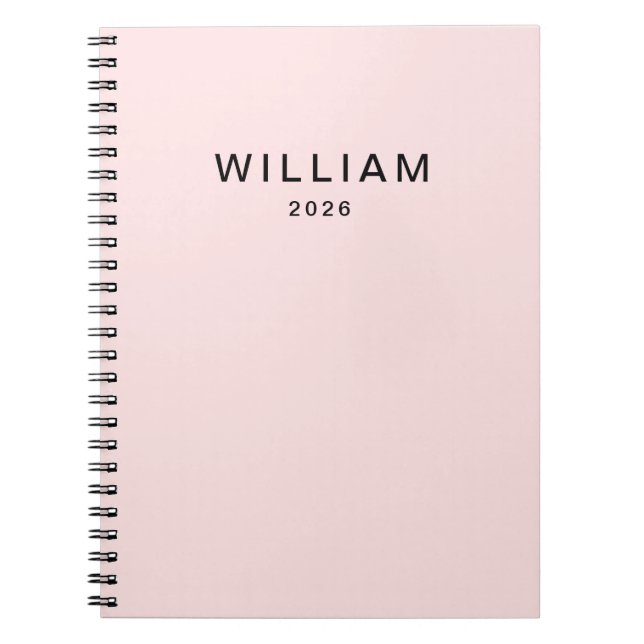 Caderno Espiral Monograma de nome e cor-de-rosa personalizado | Pe (Frente)