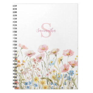 Caderno Espiral Monograma de Nome em Aquarela de Flor Silvestre Ro