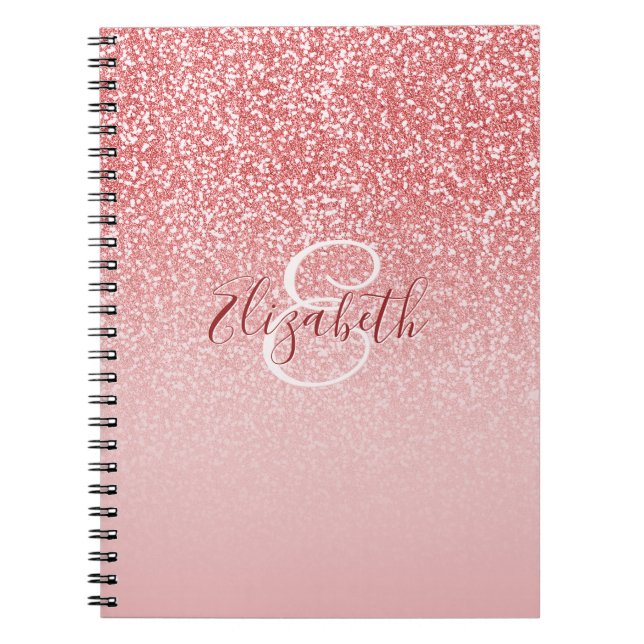 Caderno Espiral Monograma de Ombre de Glitter Dourado rosa Persona (Frente)