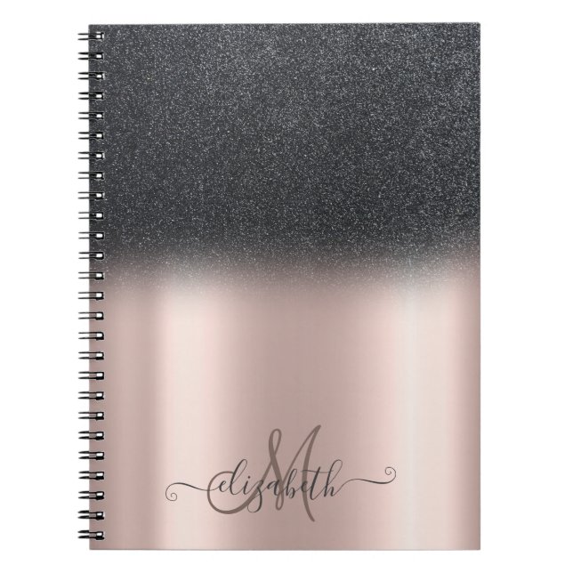 Caderno Espiral Monograma de Ombre preto legal, Rosa Dourado (Frente)