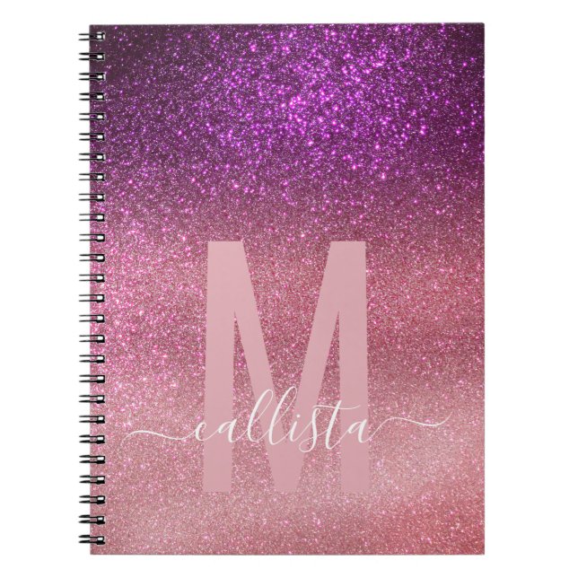Caderno Espiral Monograma de Ombre Rosa Tripla Violeta (Frente)