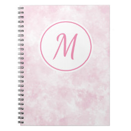 Caderno Espiral Monograma de Padrão de Aquarela Rosa Elegante